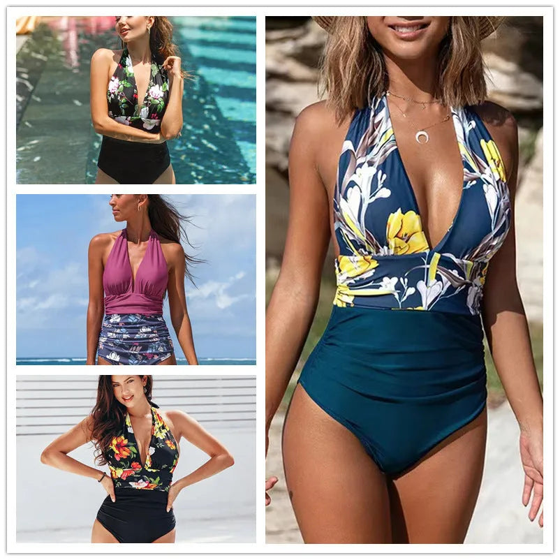 Women's sleeveless one-piece swimsuit in polyester-spandex fabric available in multiple colours