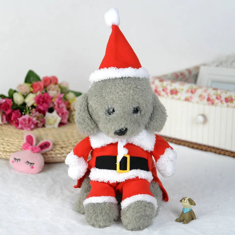 Red polar fleece standing Santa Claus costume for pets with England style design