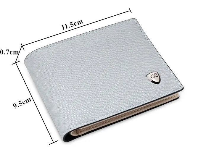 Men's short striped wallet in leather and PU, 11.5cm x 9cm x 0.7cm, no zipper, Black Blue Grey