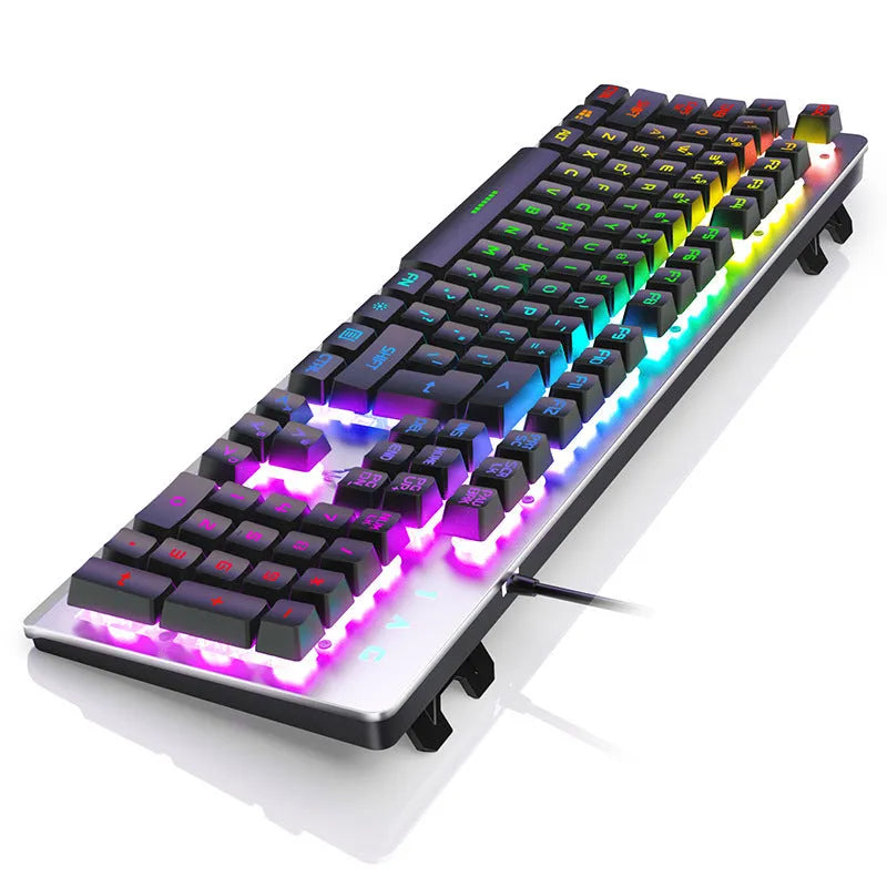 K002 wired gaming keyboard with metal top plate, 104 keys, rainbow backlight, black colour