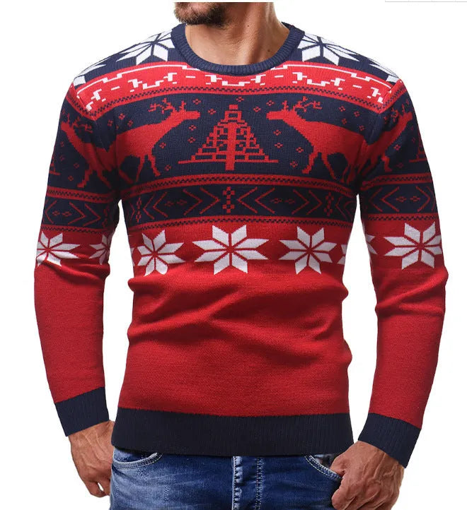 Christmas fawn sweater, slim fit round neck, mohair blend, Korean style print, black or red