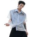 Man wearing a blue and white gradient loose-fit casual half-sleeve summer shirt