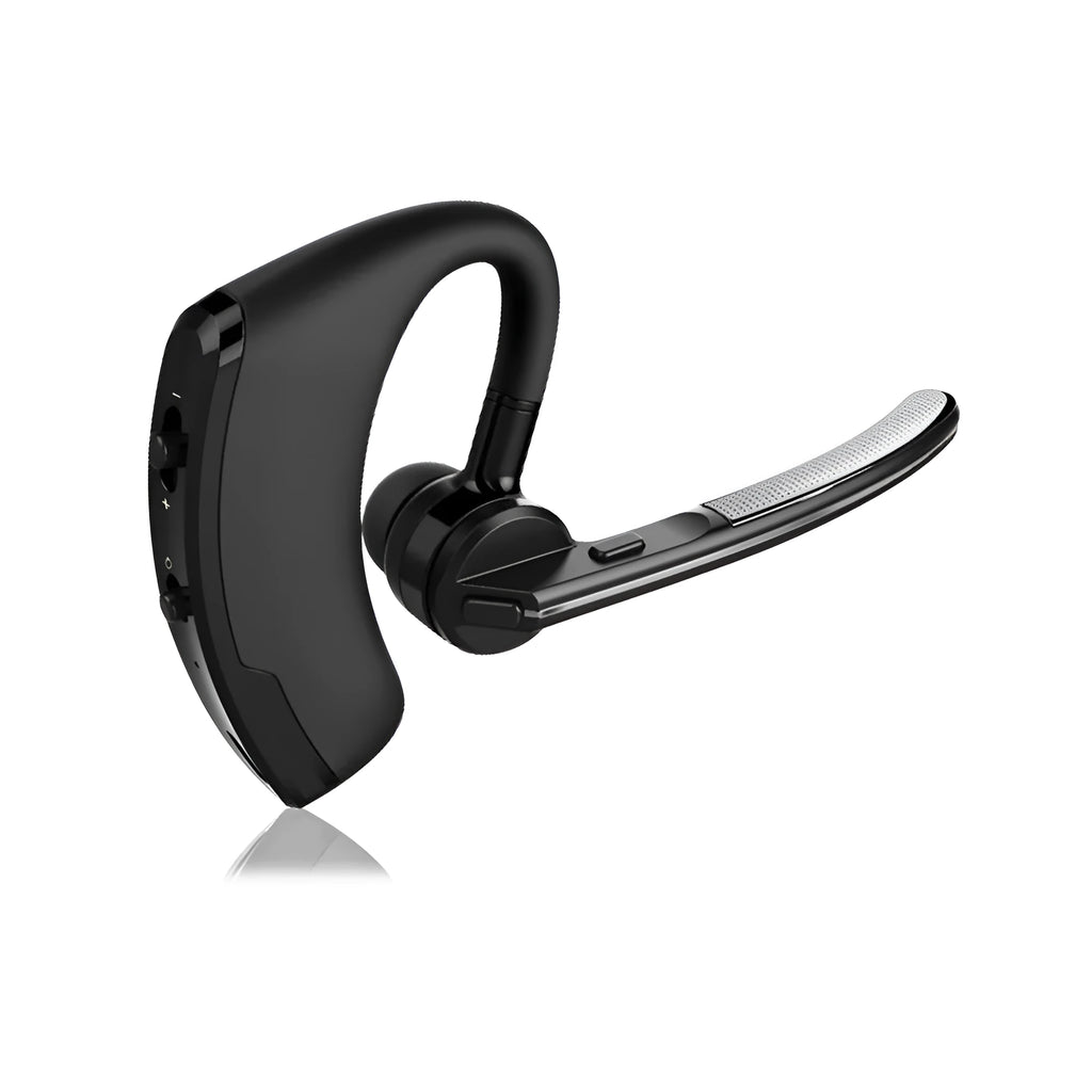 V9 Jerry Bluetooth wireless headset with microphone, showing ergonomic ear design and compact cable