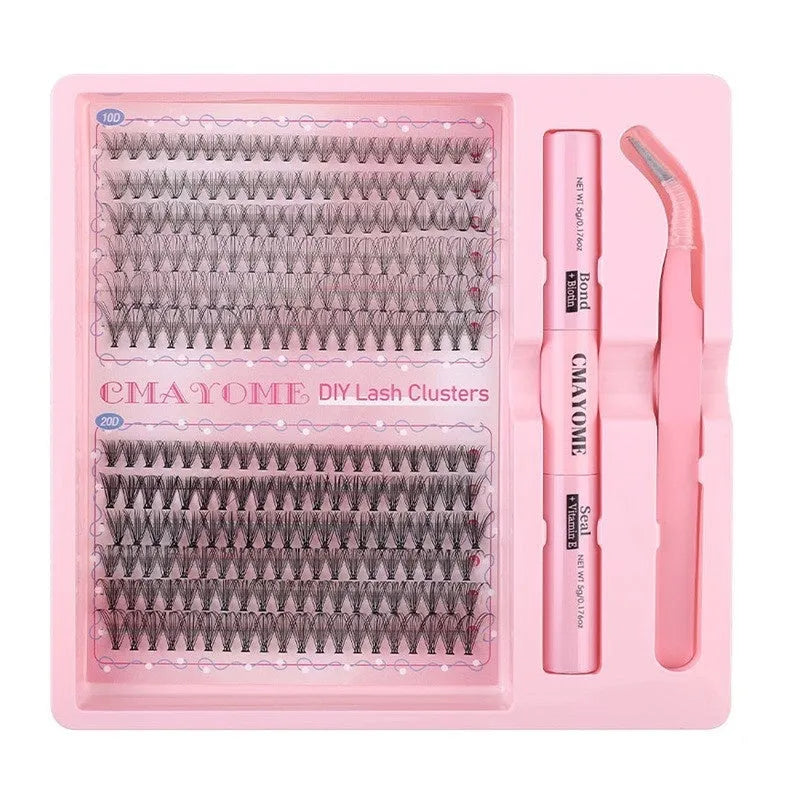 DIY single cluster artificial fibre false eyelashes set for natural thick mixed split styles