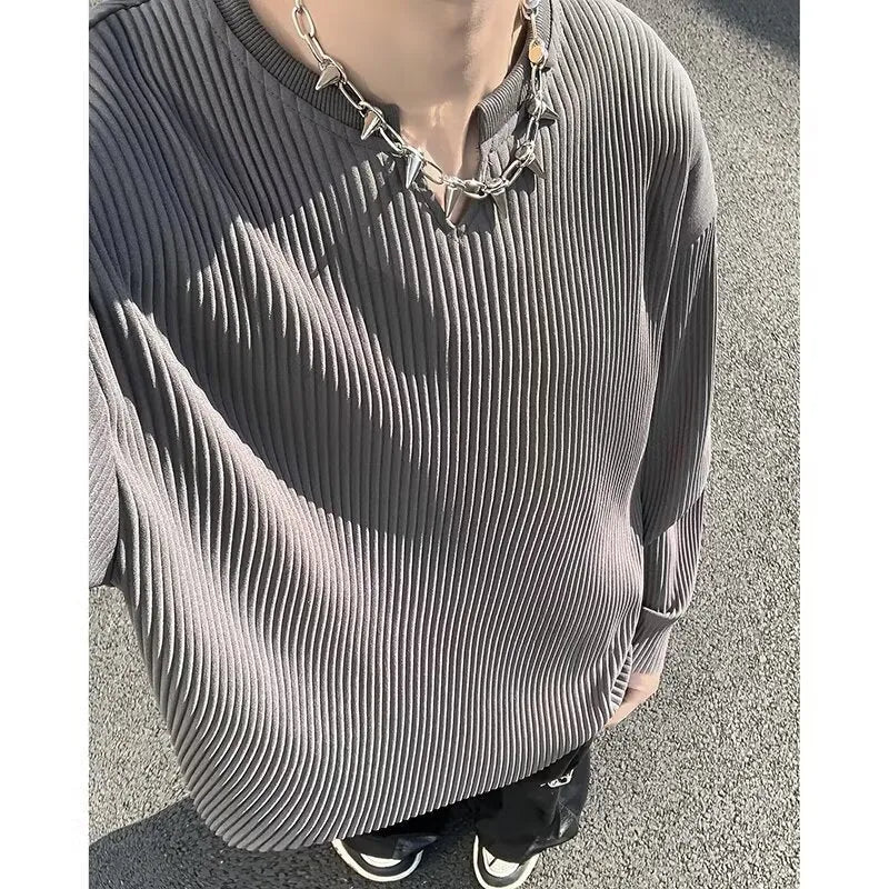 Plus size women's striped pullover tunic with loose draping fit in black, white or grey