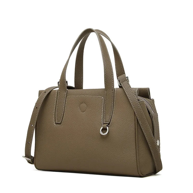 Genuine leather crossbody bag in horizontal square design with adjustable strap