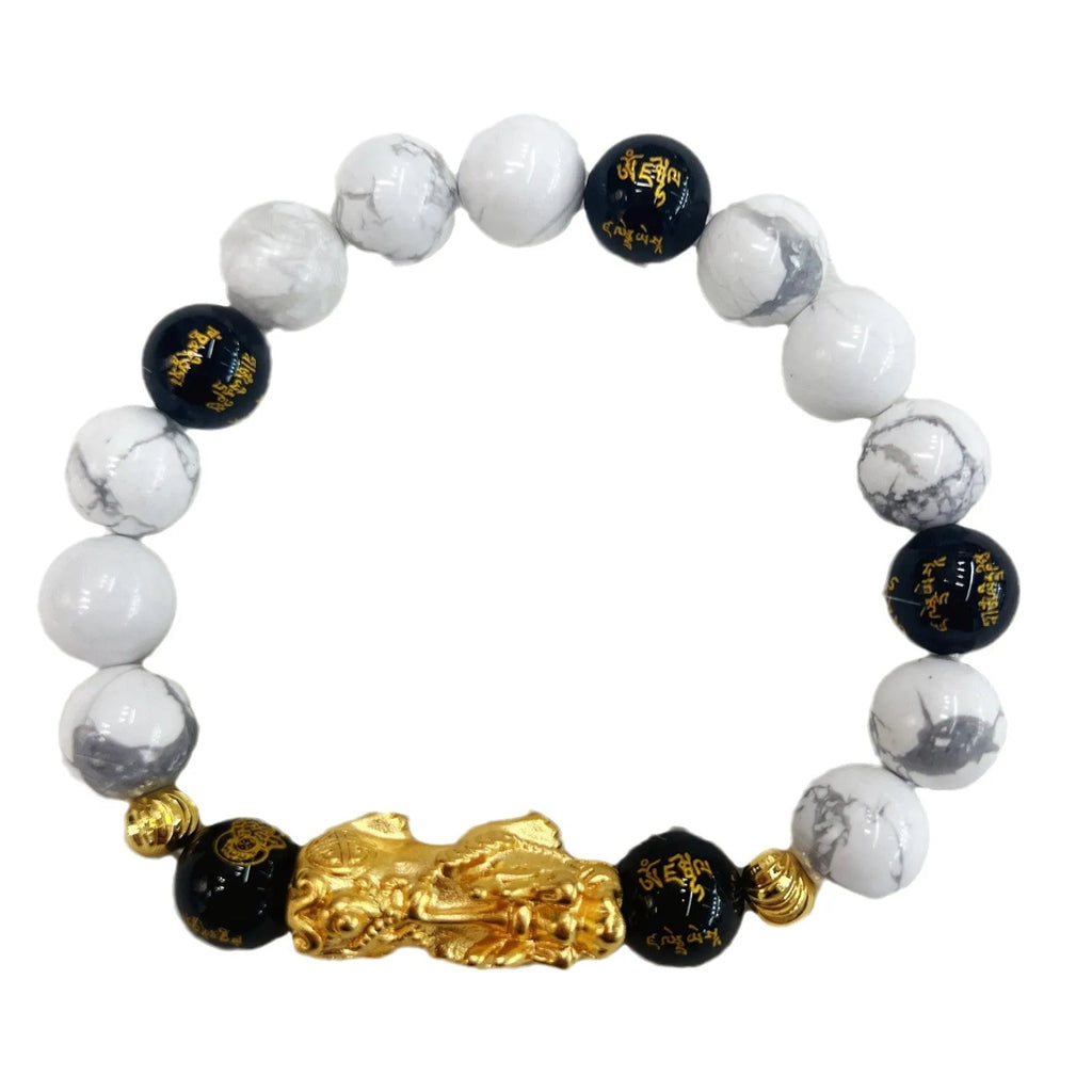 Vintage white turquoise and black agate couple bracelet with adjustable 15-17cm length