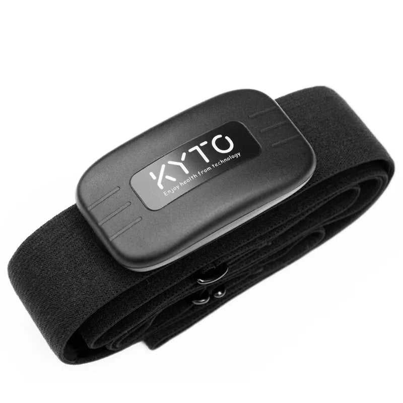 Black heart rate monitor chest strap with ANT+ and Bluetooth 4.0 transmitter on elastic band