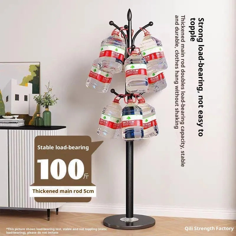 Floor-standing metal coat rack with vertical hanging points, shown in one of six colours