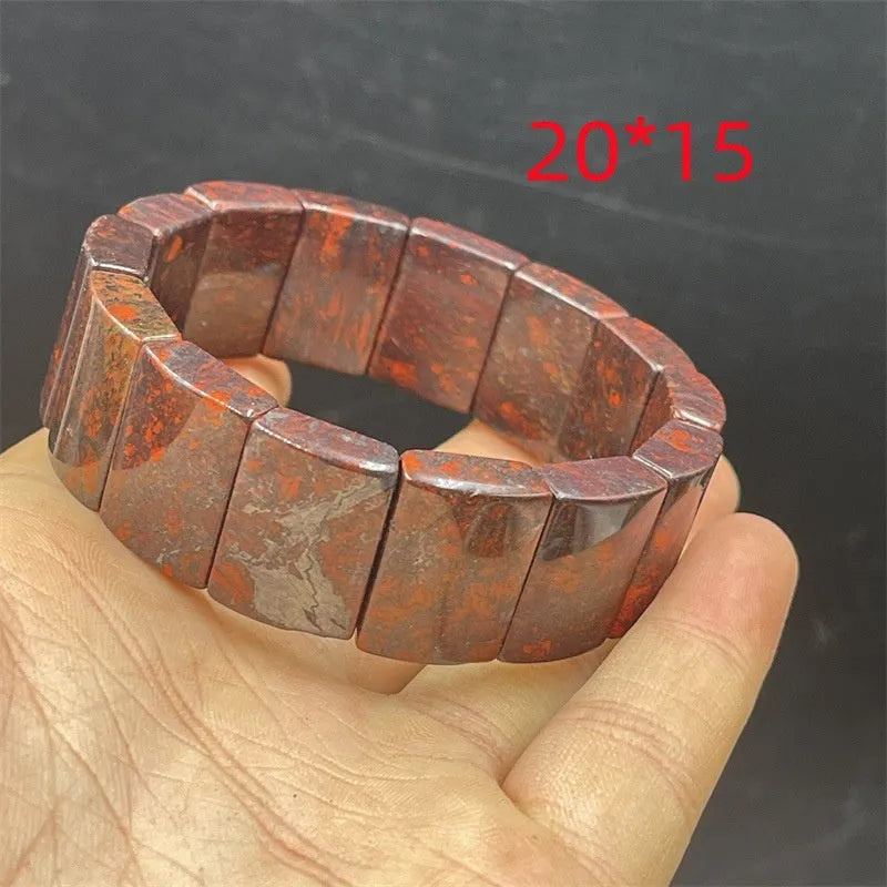 Bloodstone meteorite bracelet in quartz rock jade with modern simplicity design.