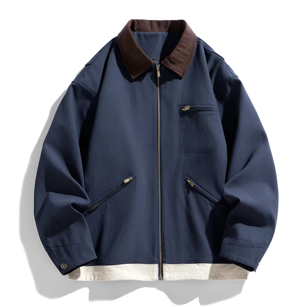 Korean style retro workwear couple jacket in mint green with side seam pockets.