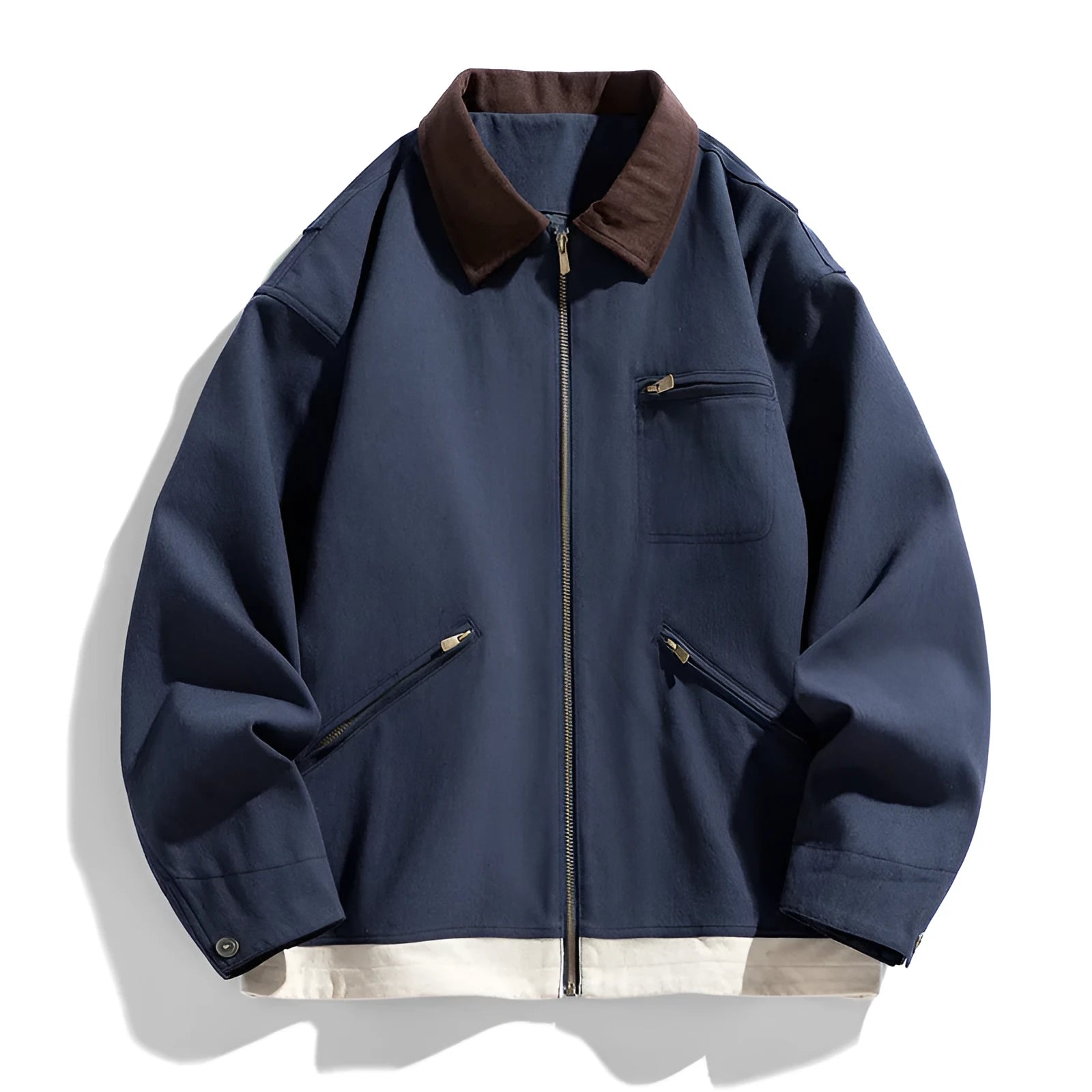 Korean style retro workwear couple jacket in mint green with side seam pockets.