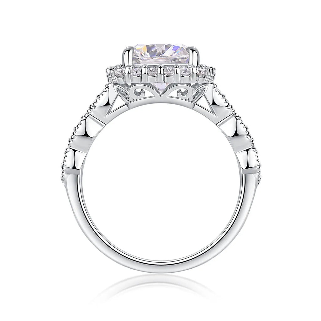 Square moissanite ring in S925 silver with platinum plating, 8.5mm stone, sizes 5-9, GRA certificate and gift box