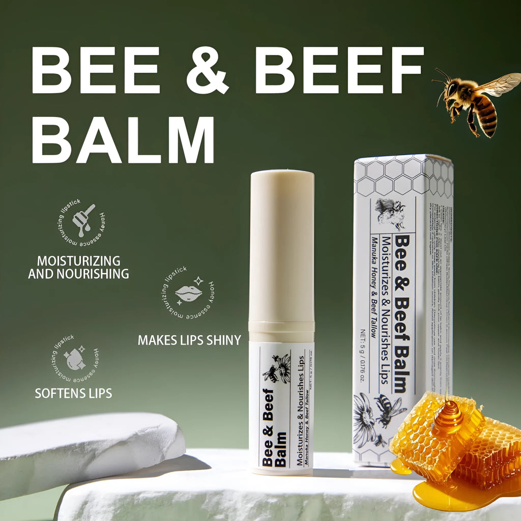 Organic grass-fed beef fat lip balm tube measuring 83mm with 5g content for dry lips