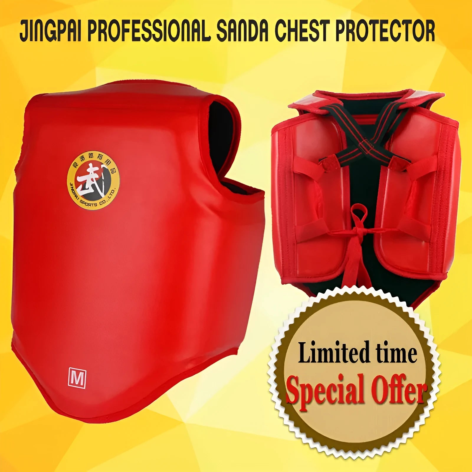 Boxing helmet and chest protector set in red colour with PU construction