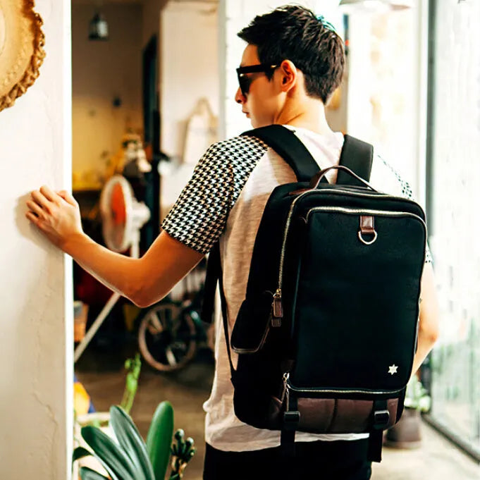 Modern men's large Oxford cloth backpack in Army Green colour showing front view