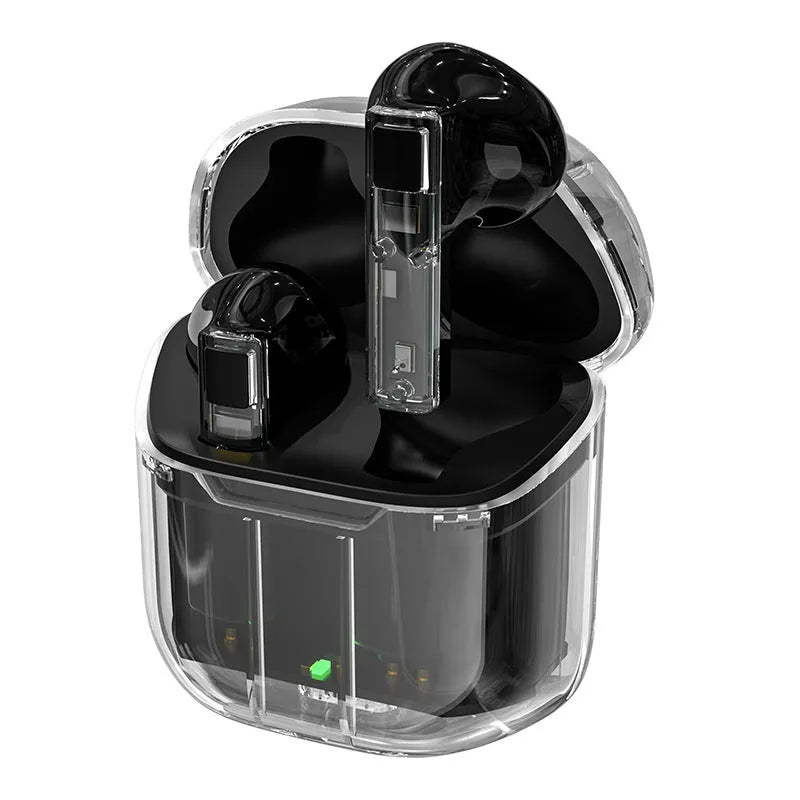 YX06 Wireless TWS Headphones in black, white, orange, and green with a transparent charging case.