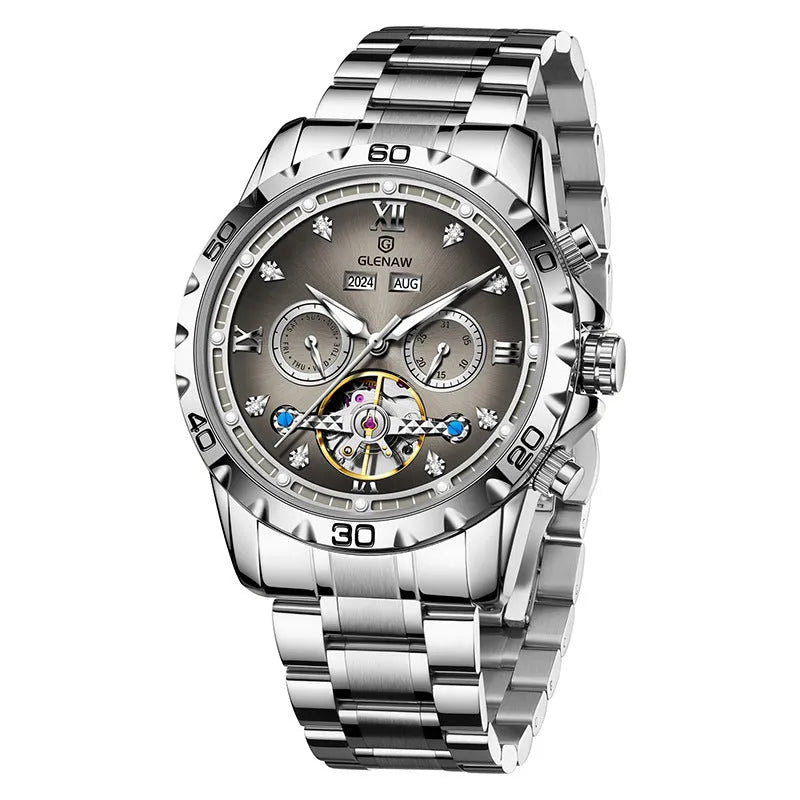 Men's automatic mechanical watch with stainless steel strap and mineral glass, showing various 8993 series colour dials.