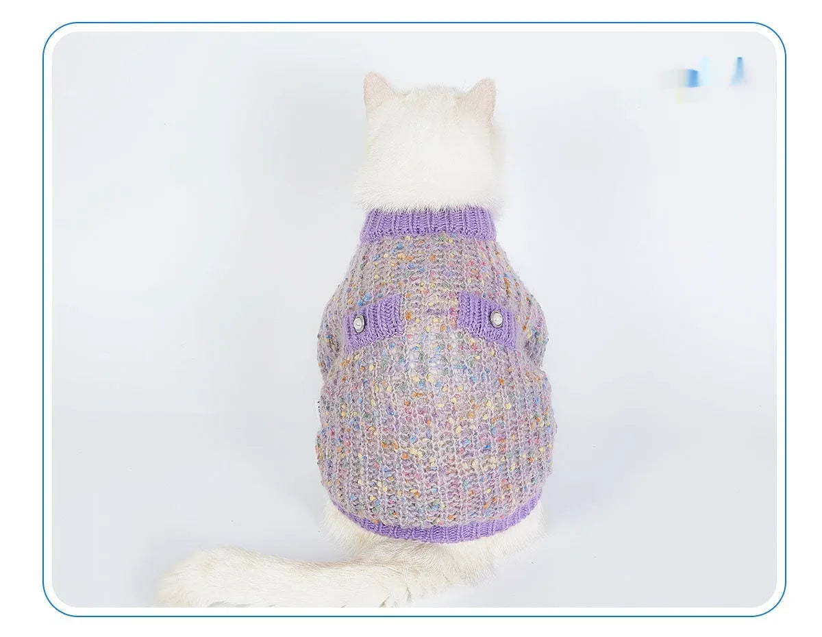 Purple dog sweater cardigan with textured soft glutinous bean design for XL and XXL breed dogs