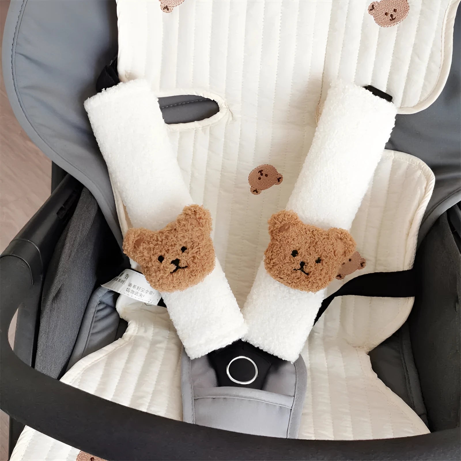 Cartoon bear shoulder sleeve baby car seat belt protective cover in plush material