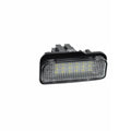Mercedes-Benz LED number plate light unit with 18 white SMD LEDs, showing dimensions.