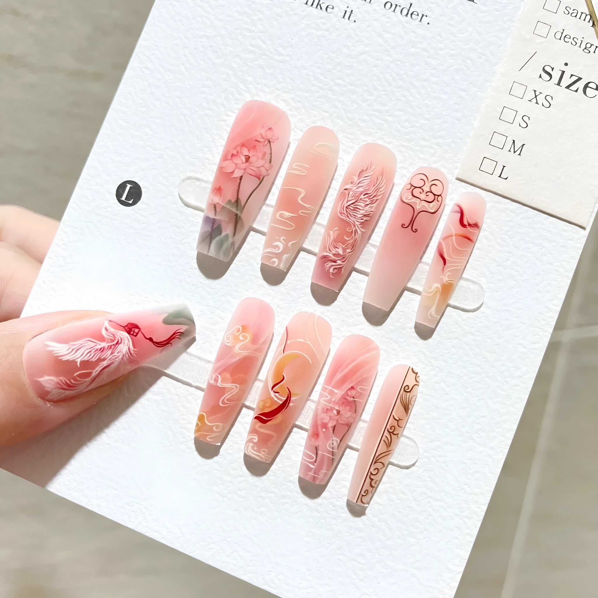 Ancient style new Chinese ink painting nine tail fox nail art stickers on long ladder shape glossy finish
