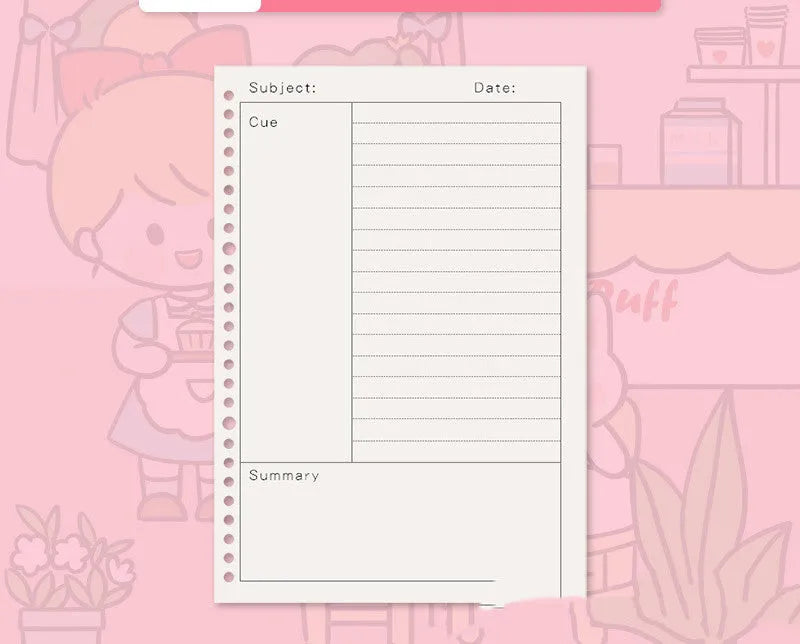 B5 and A5 loose leaf notebook refill paper with grid, Cornell, and lined ruling options