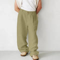 Men's loose fit linen pleated high waist jogger pants in grey with straight leg cut