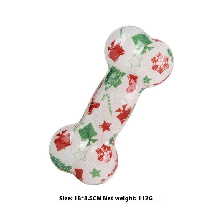 Printed bone-shaped dog toy in red and orange seasonal colours