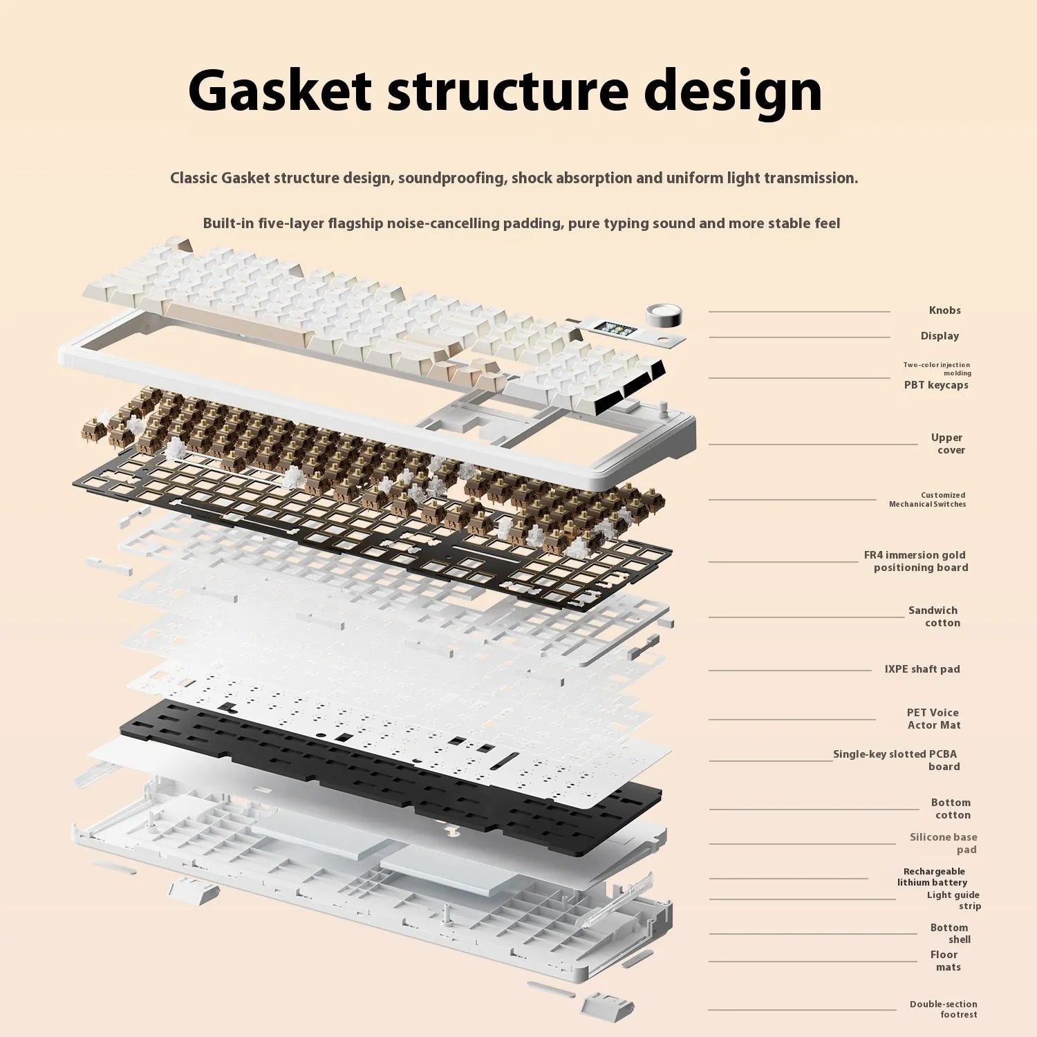 F108pro wireless mechanical keyboard in Milk Brown colour with USB cable and spare switch