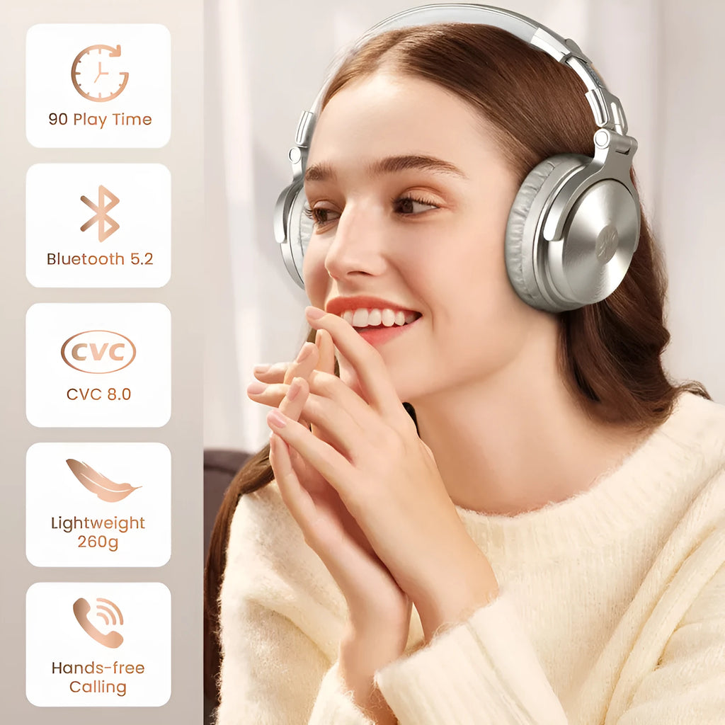 OneOdio PRO C wireless Bluetooth headset in champagne gold with microphone and 50mm drivers