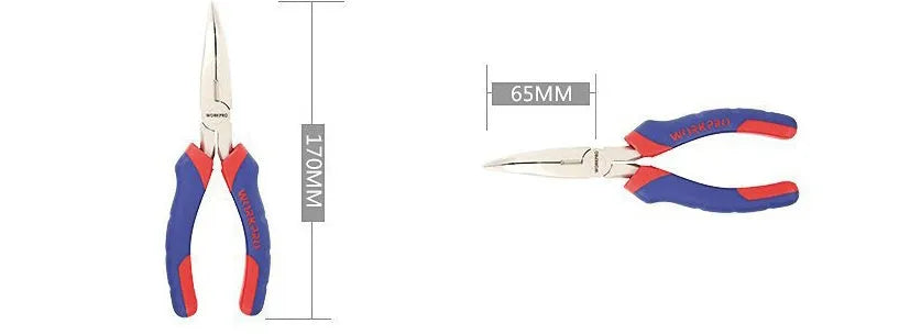 Blue double-colour handle curved nose pliers with 150mm length and 20mm jaw section