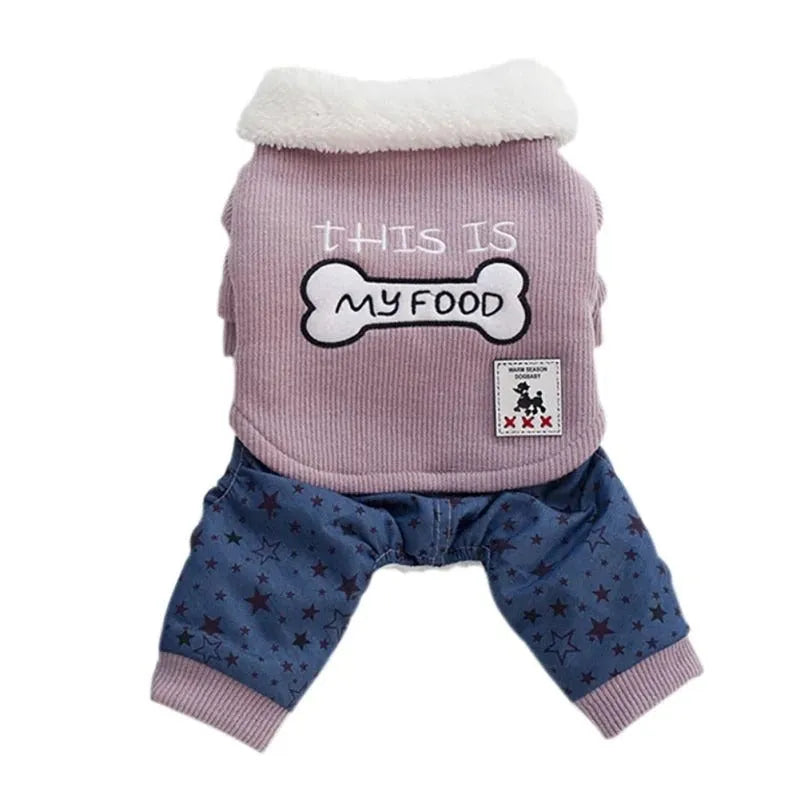 Cotton pet clothing with bone design in green or pink, sizes S to XXL