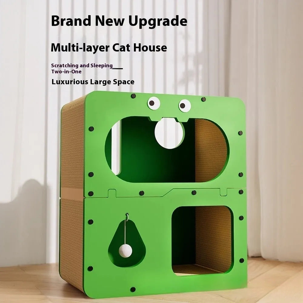 Double-layer cat nest with integrated scratching surface in one of six style options