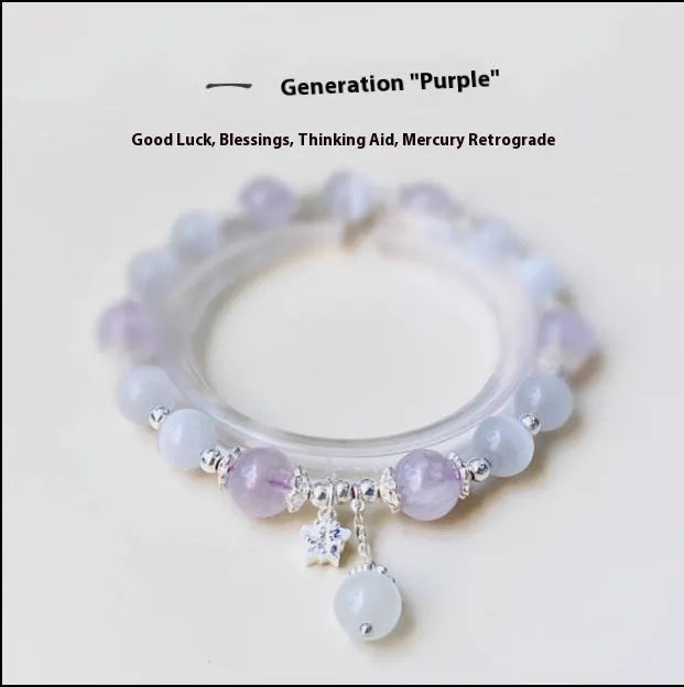 Opal amethyst crystal bracelet with moon charm over 20mm