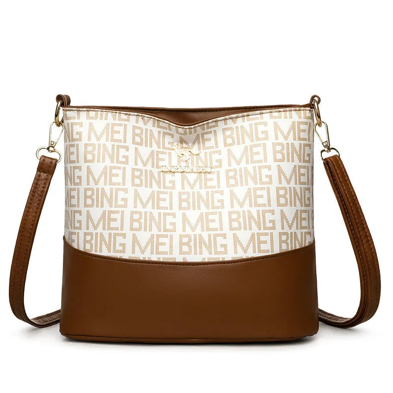 Brown retro soft leather messenger bag with three-dimensional pocket and horizontal square shape