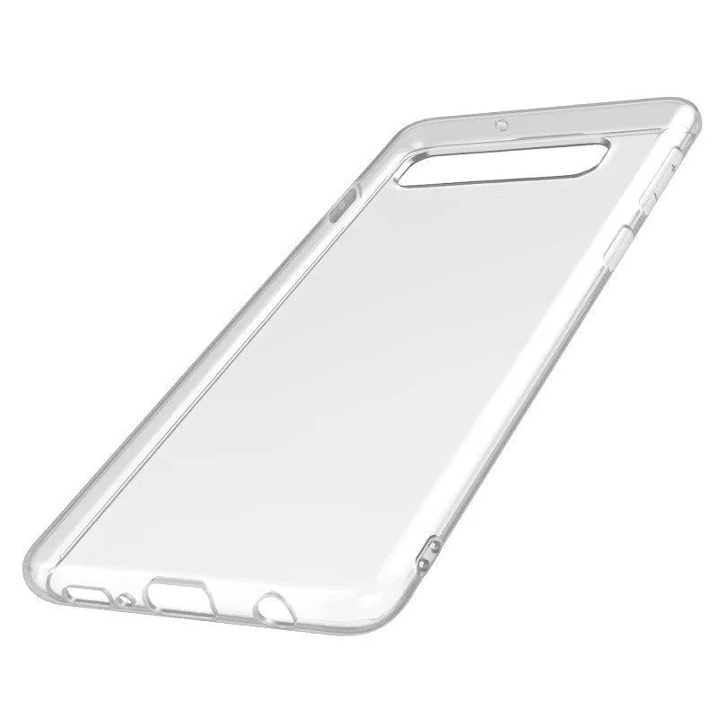Transparent TPU Samsung S10 mobile phone case showing S10, S10e and S10 Plus compatibility