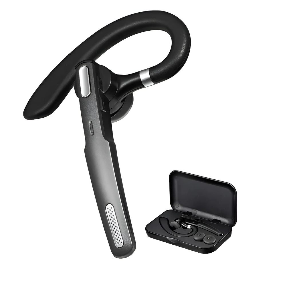 Black mono Bluetooth headset with over-ear hook showing single earpiece.