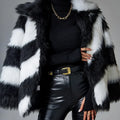 Women's faux fur coat with contrast lapel and fur collar in picture colour.