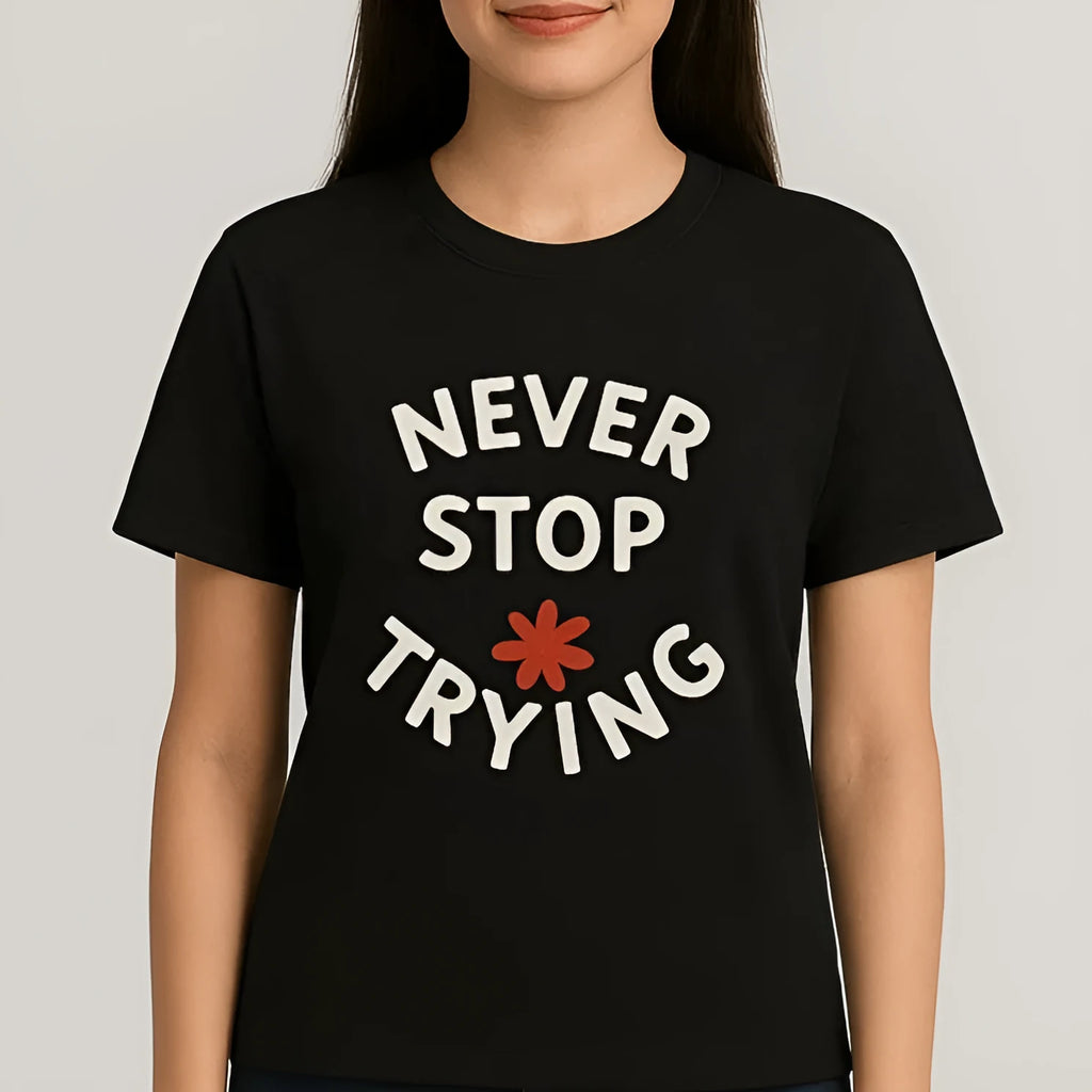 Loose short sleeve round neck cotton T-shirt in black, straight pullover style, sizes S to XXL