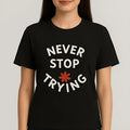 Loose short sleeve round neck cotton T-shirt in black, straight pullover style, sizes S to XXL