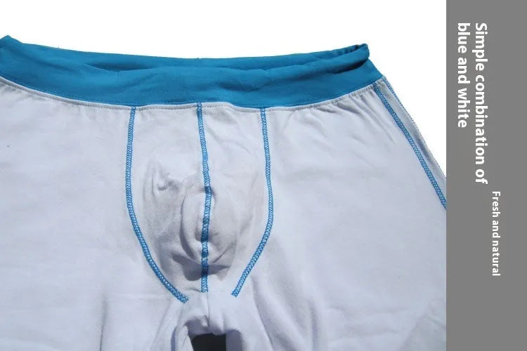 Men's low waist five-point swimming trunks in white or blue, Spandex nylon blend, sizes M to XXXL