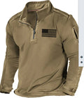Men's grey zip-up stand collar long-sleeved sports sweater on a hanger