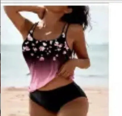 Conservative high waist swimwear set with vintage dot pattern in black colour showing front and back views