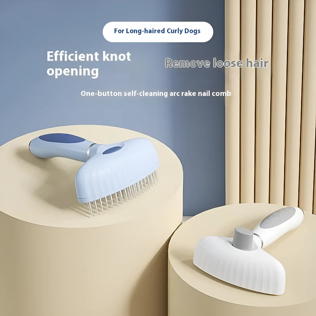 Stainless steel double row pet comb for dogs in azure light blue colour