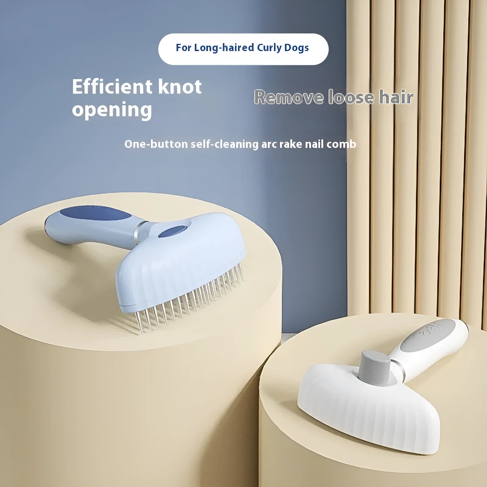 Stainless steel double row pet comb for dogs in azure light blue colour