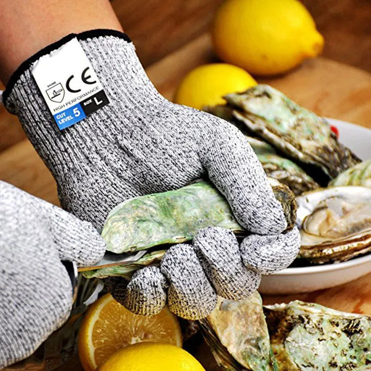 Grey edge rubber-dipped cut-resistant HPPE work gloves for kitchen and industrial use