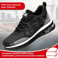 Men's black steel toe safety shoes with mesh upper and protective sole