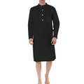 Men's cotton shirt-style robe with pockets shown in various colours including light blue and dark grey
