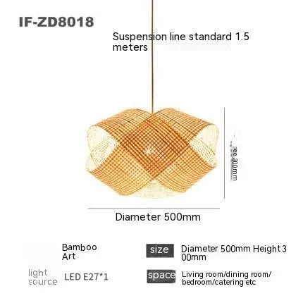 Bamboo woven rattan ceiling lamp pendant chandelier New Chinese style 80cm diameter for restaurant
